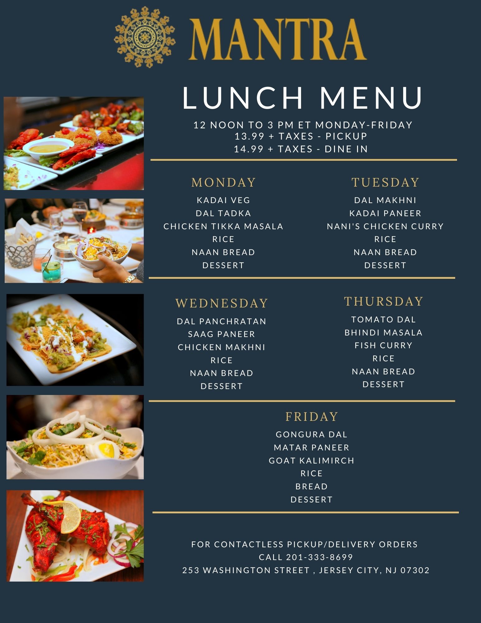 Mantra Weekly Boxed Lunch Menu